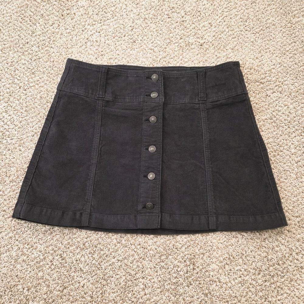 American Eagle Skirt Womens Sz 12 High Rise A-Line Mini Corduroy Stretch Black